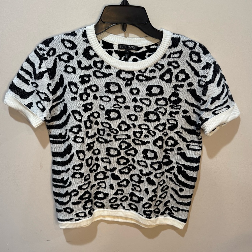 Black‎ & White Leopard Print Intermix Sweater Sz Small